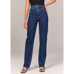 Abercrombie & Fitch 90s Straight Jeans Womens 28 Ultra High Rise Blue Wash Denim